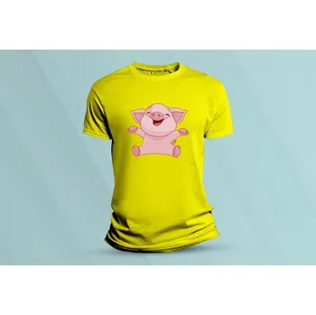 Chlapecké oblečení Dětské bavlněné tričko Happy pig. Žlutá velikost 116 (5-6 let)