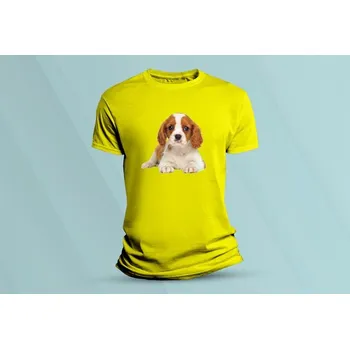 Dětská móda Dětské bavlněné tričko Kavalír King Charles španěl. Žlutá velikost 116 (5-6 let)