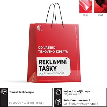 Reklamní tašky laminované Laminace lesklá 250 x 190 x 90 mm (na šířku) 170 g/m² křídový papír (pololesk) 50