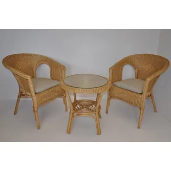 Sedací souprava Ratanový set FABION 2+1 medový polstry tmavě béžový melír