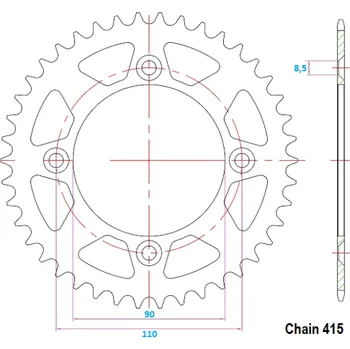 Řetězová sada pro motocykl Rozeta KTM 50 SX rok 14, 21