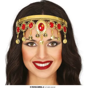 Karnevalový doplněk Metalická čelenka zlatá s kameny