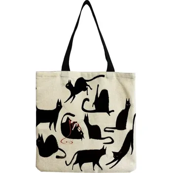 Dámská taška přes rameno s kočkou, plátěná - hm2497 Cat Bag