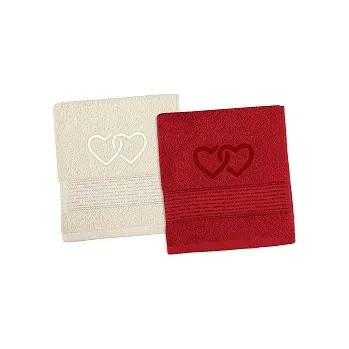 Ručník Vyšívaný set Srdce - ručníky 2ks 50x100 cm smetanová/bordová