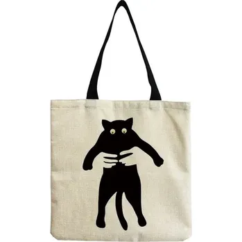 Dámská taška přes rameno s kočkou, plátěná - hm2499 Cat Bag