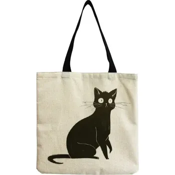 Dámská taška přes rameno s kočkou, plátěná - hm2495 Cat Bag