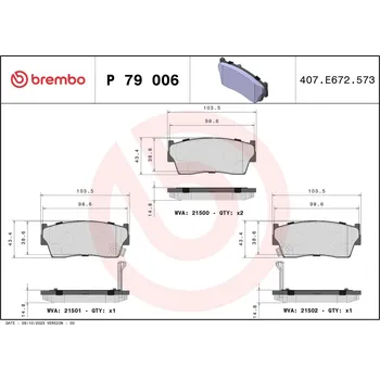 Brzdová destička Sada brzdových destiček, kotoučová brzda BREMBO P 79 006