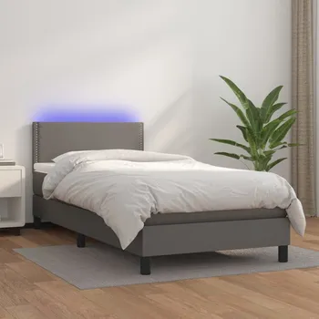 Postel vidaXL Box spring postel s matrací a LED 80 x 200 cm umělá kůže [3134134] Barva: Šedá