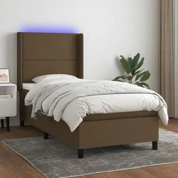 Postel vidaXL Box spring postel s matrací a LED 90x190 cm textil [3138200] Barva: tmavě hnědá