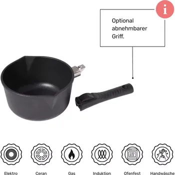 Pánev Náš ø18cm indukční rendlík&nbsp; / kastrol&nbsp;&nbsp;s odnímatelnou rukojetí&nbsp;&nbsp;ze&nbsp; série&nbsp;GIGANT Newline&nbsp;&nbsp;. &nbsp; Vlastnosti produktu:&nbsp; Ideální na omáčky, pudinky atd.&nbsp; se dvěma výlevkami 10,5 cm výška · obsah 2,0 litrů · základna 14,0 cm Hmotnost 1,2 kg&nbsp; Vhodné pro všechn