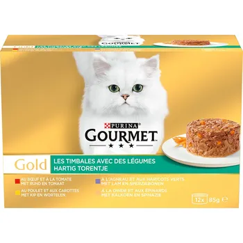 Krmivo pro kočku 96x85g Gourmet Gold Raffiniertes Ragout Jumbo Pack - hovězí, kuřecí, jehněčí, krocaní se zeleninou