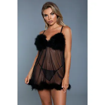 Dámská noční košile Farah Babydoll With Thong - Black, S/M, černá, Be Wicked