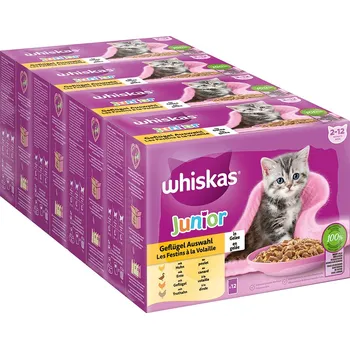 Krmivo pro kočku 48x85g Mega balení Whiskas Junior kapsičky - drůbeží výběr v želé