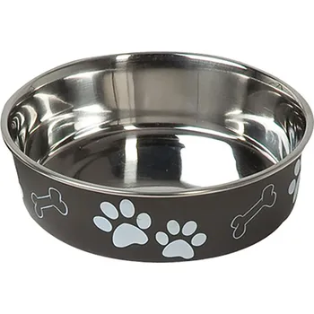 Miska pro psa Karlie nerezová miska s potiskem tlapek, černá - 1,5 l, Ø 21 cm