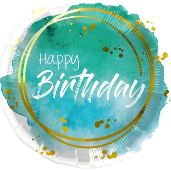 Balónek Folat Balonek fóliový Happy Birthday modro-zelený, 45 cm