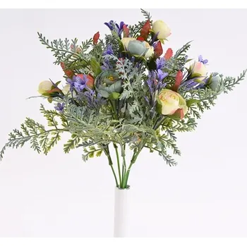 umělá květina Kytice pryskyřníků krémovo-modrá