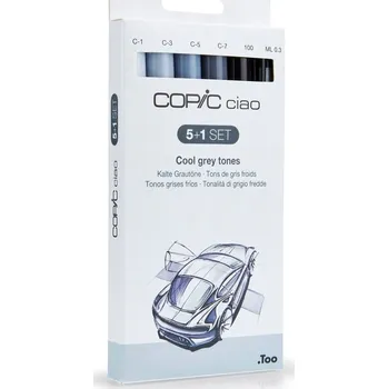 Lihové fixy COPIC Ciao oboustranné Brush & Chisel 5+1ks, šedé Cool