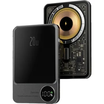 Powerbanka Ultratenká průhledná hliníková MagSafe Powerbanka s LCD displejem 10000mAh 20W Černá