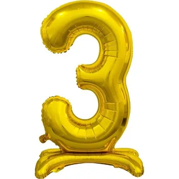 Balónek GoDan Fóliové číslo 3 stojící zlaté, 74 cm
