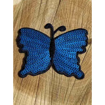 Textilní nažehlovací páska Nažehlovačka motýl s flitry barva tyrkys