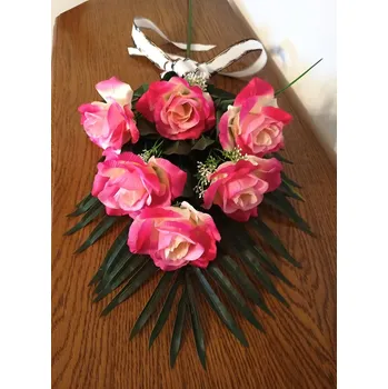 umělá květina Smuteční kytice růží růžovo-krémových