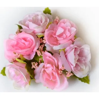 umělá květina Věneček růžové růže, 10 cm