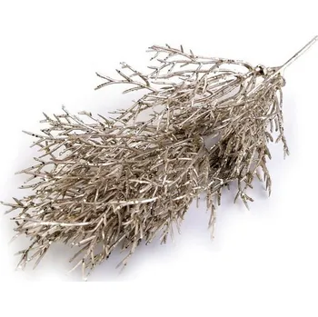 umělá květina Umělý trs větviček s glitry 22cm, stříbrnobéžový