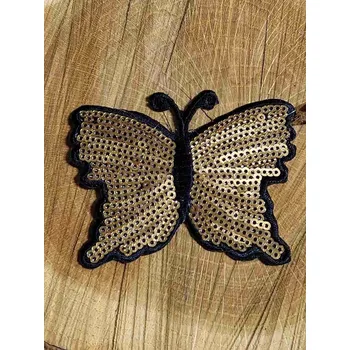 Textilní nažehlovací páska Nažehlovačka motýl s flitry barva zlatá