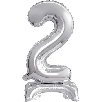 Balónek GoDan Fóliové číslo 2 stojící stříbrné, 38 cm