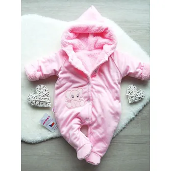 Kojenecká kombinéza AMÁLKA Zateplená, kojenecká kombinéza růžová, slon Velikost: 62-68