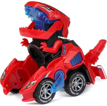 autíčko Zaparkorun Transformující se dinosauří auto s LED DYNOCAR - Červené