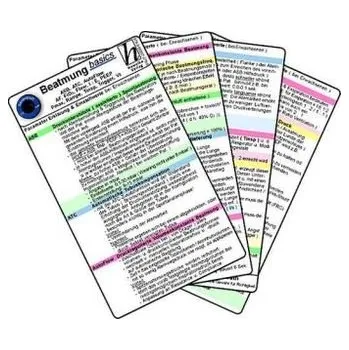 Beatmung basics - ASB, ATC, AutoFlow, AF, FiO2, Flow, I : E, PEEP, Pmax, Rampe, Tinsp, Trigger, Vt, 2 Medizinische Taschen-Karte