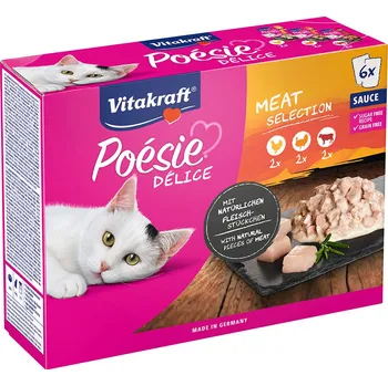 Krmivo pro kočku 6x85g Vitakraft Poésie DéliSauce míchané balení kapsičky - Mix s masem