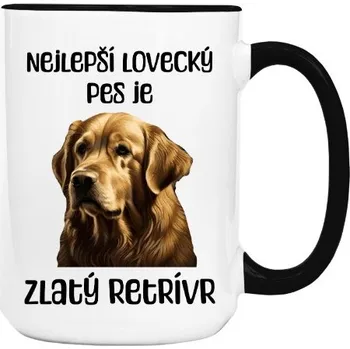 Hrnek velký barevný s potiskem Nejlepší lovecký pes - Zlatý Retrívr hrnek