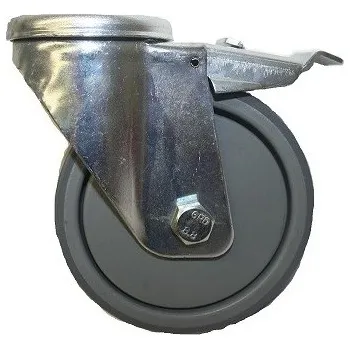 Pojezdové kolečko NQM 080/QRD Otočné kolo s šedou polyuretanovou obručí s brzdou a otvorem 7240130