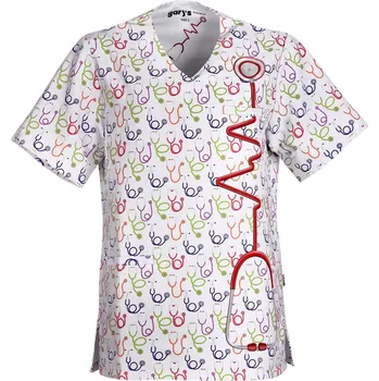 Zdravotnický oděv Gary´s Halena Uni ADA Fonendo Potisk/Bílá/Červená barva 3XL