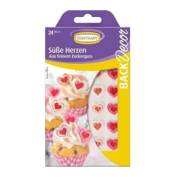 Jedlá dekorace na dort Cukrová dekorace na zdobení srdíčka 24ks - Gunthart
