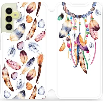 Pouzdro na mobilní telefon Flipové pouzdro Mobiwear - Samsung Galaxy A15 / A15 5G - M003S Lapač a barevná pírka (Knížkové flip pouzdro, obal, kryt na mobil Samsung Galaxy A15 / A15 5G - M003S Lapač a barevná pírka, materiál Umělá kůže + TPU - ochrana 360°, stojánek, silikonová)