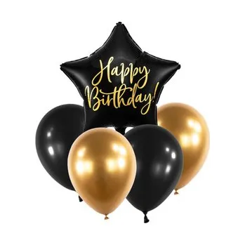Balónek Balónkový set Happy Birthday Černo-zlatý - 5 ks
