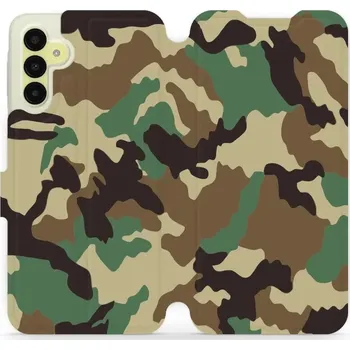 Pouzdro na mobilní telefon Flipové pouzdro Mobiwear - Samsung Galaxy A15 / A15 5G - V111P Maskáče (Knížkové flip pouzdro, obal, kryt na mobil Samsung Galaxy A15 / A15 5G - V111P Maskáče, materiál Umělá kůže + TPU - ochrana 360°, stojánek, silikonová vanička, magnetické zavírání)