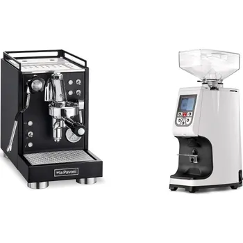 Kávovar La Pavoni Mini Cellini, black + Eureka Atom 60, white
