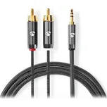 NEDIS PROFIGOLD stereo audio kabel/ 3,5 mm jack zástrčka - 2x RCA zástrčka/ bavlna/ šedý/ BOX/ 1m
