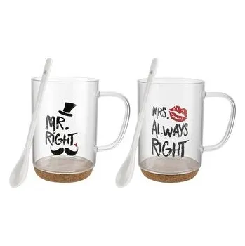 SADA 2 KS SKLENĚNÝCH HRNKŮ NA KORKOVÉ PODLOŽCE 380 ML MRS&MR