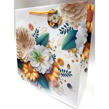 Set školních potřeb Torebka ozdobna matowa 35x37x12cm białe kwiaty