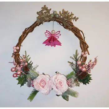 umělá květina Věnec zasněžené růže