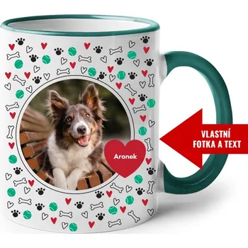Hrnek s vlastní fotkou pejska a jménem, Barva Zelená, Velikost 330 ml, Canvas Keramický hrnek s barevným uchem Bezvatriko.cz 2331