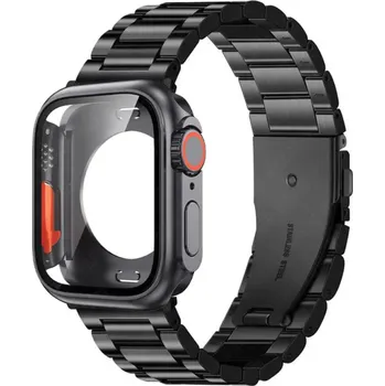 Příslušenství k chytrým hodinkám Sada ocelový řemínek + ochranný obal s tvrzeným sklem ve vzhledu Apple Watch Ultra pro Apple Watch 41mm Barva: Černá/vesmírně šedá