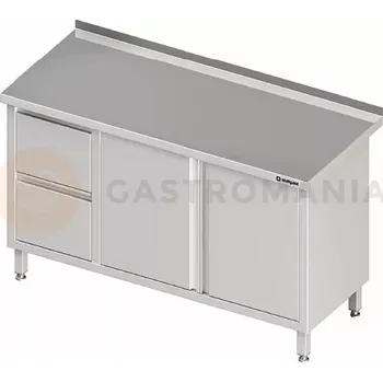 Kuchyňská linka Stůl nerezový přístěnný s blokem a dvěma zásuvkami na levé straně a se skříňkou s křídlovými dveřmi 1200x700x850 mm | STALGAST, 980327120