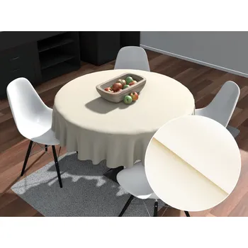 ubrus Velký teflonový kulatý ubrus TF-037 Smetanový bez vzoru Ø 150 cm
