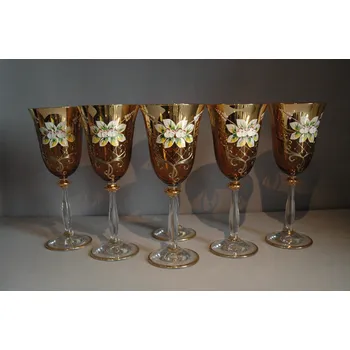 Sklenice Sklenice na víno, 6 ks, zlacené a smaltovaná, v jantarové barvě
